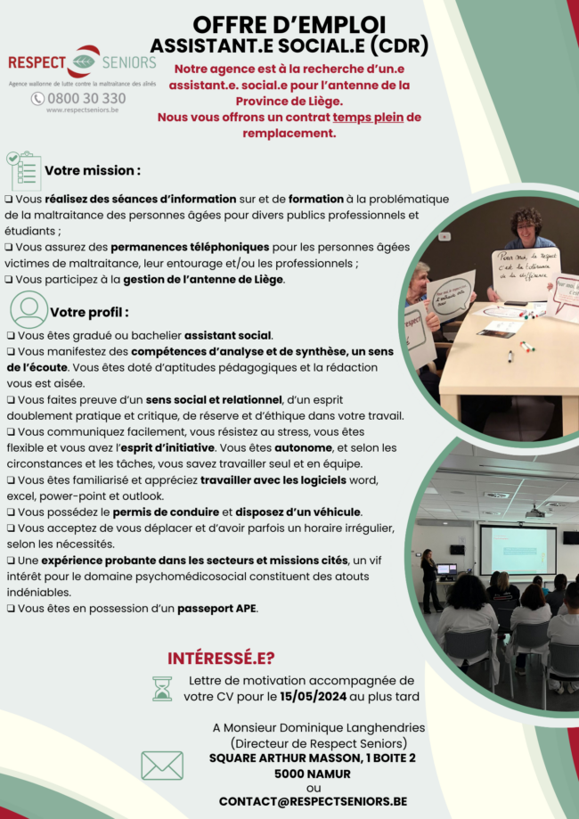 Offre D'emploi Assistant.e Social.e Pour L’antenne De La Province De Liège (hf)